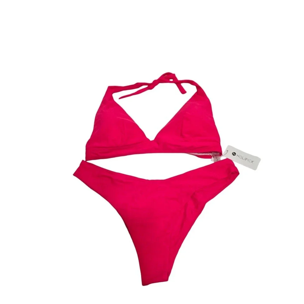 Holipick NWT Halter Top Hot Pink Bikini Woman's Size XL